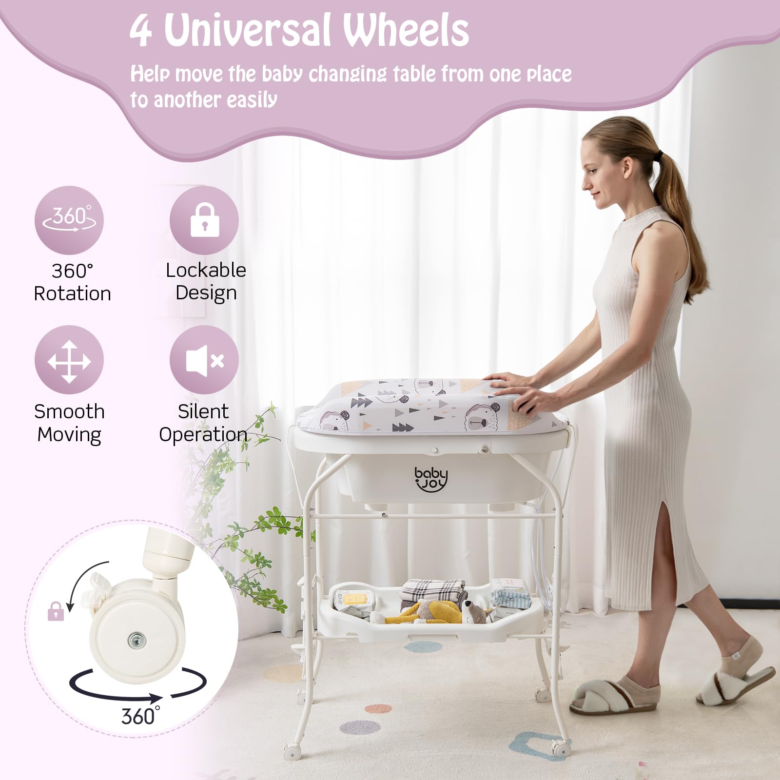 BABY JOY Baby Bathtub with Changing Table, Foldable Infant Diaper Changing Station with Storage Tray