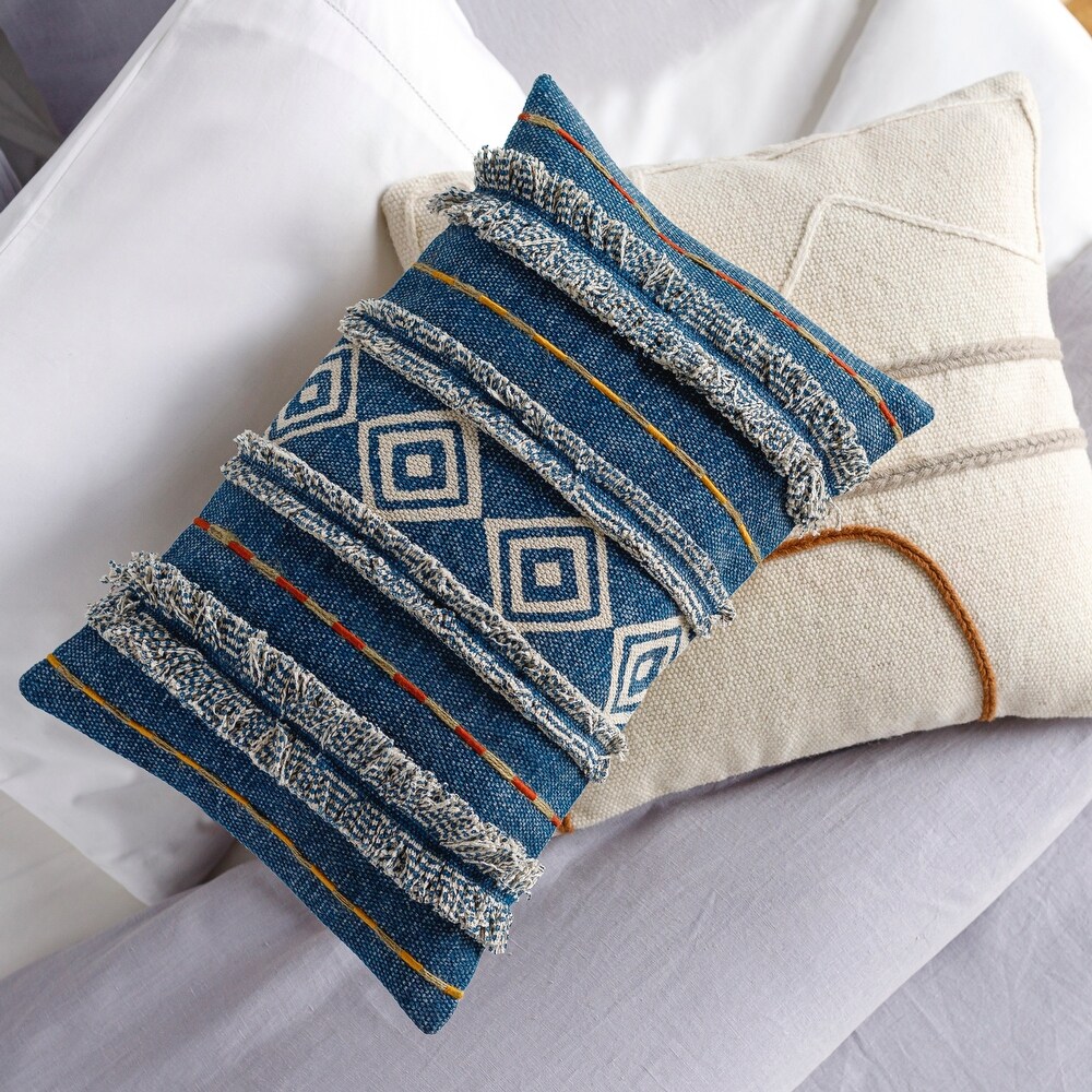 Sammy Textured Fringe Geometric Throw Pillow.