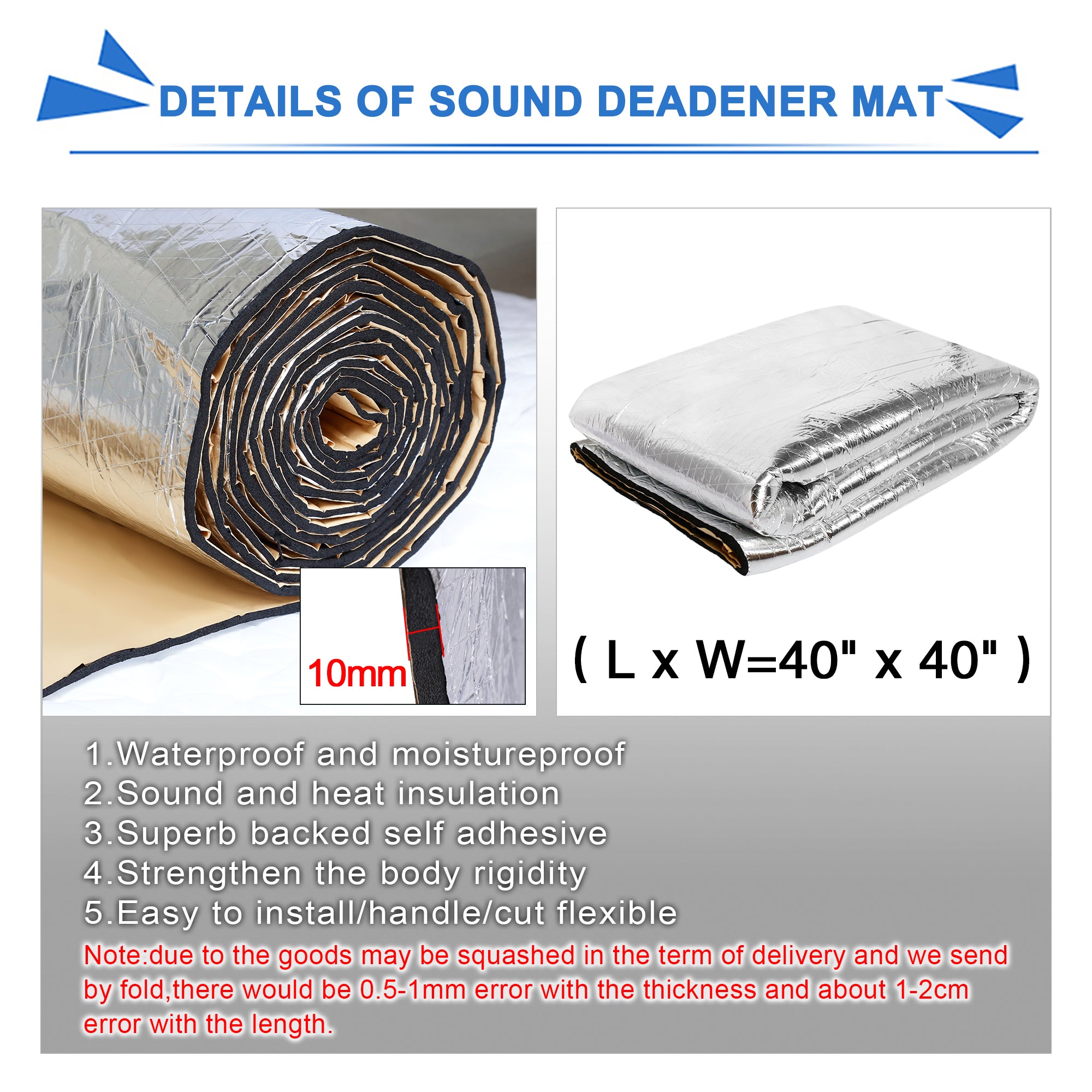 394mil 10.76sqft Car Mat Hood Engine Heat Noise Sound Deadening Deadener Insulation Pad