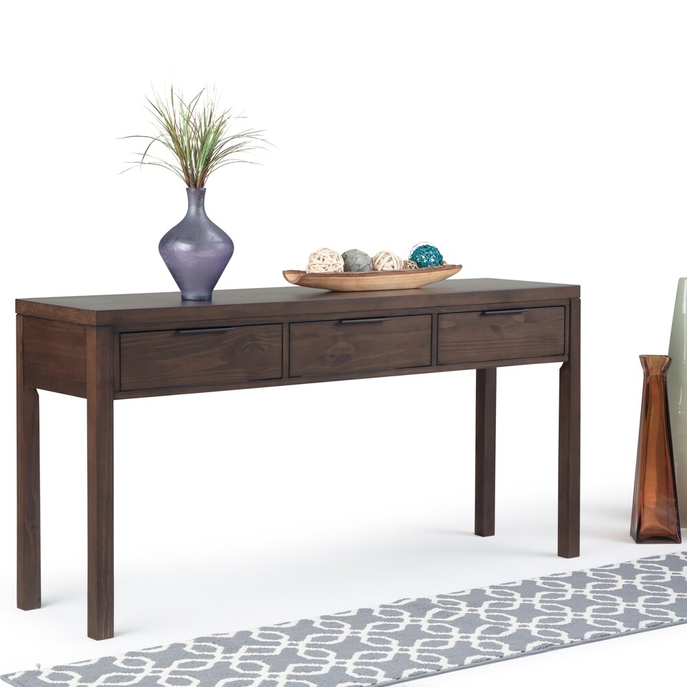 WYNDENHALL Fabian SOLID WOOD 60 inch Wide Contemporary Wide Console Table in Warm Walnut Brown   60\