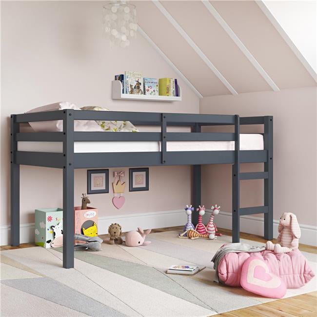 Dorel Living DA8377-GR DHP Milton Junior Twin Size Wooden Gray Loft Bed for Kids