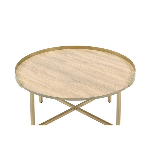 Oak Coffee Table with Gold Finish|Gold