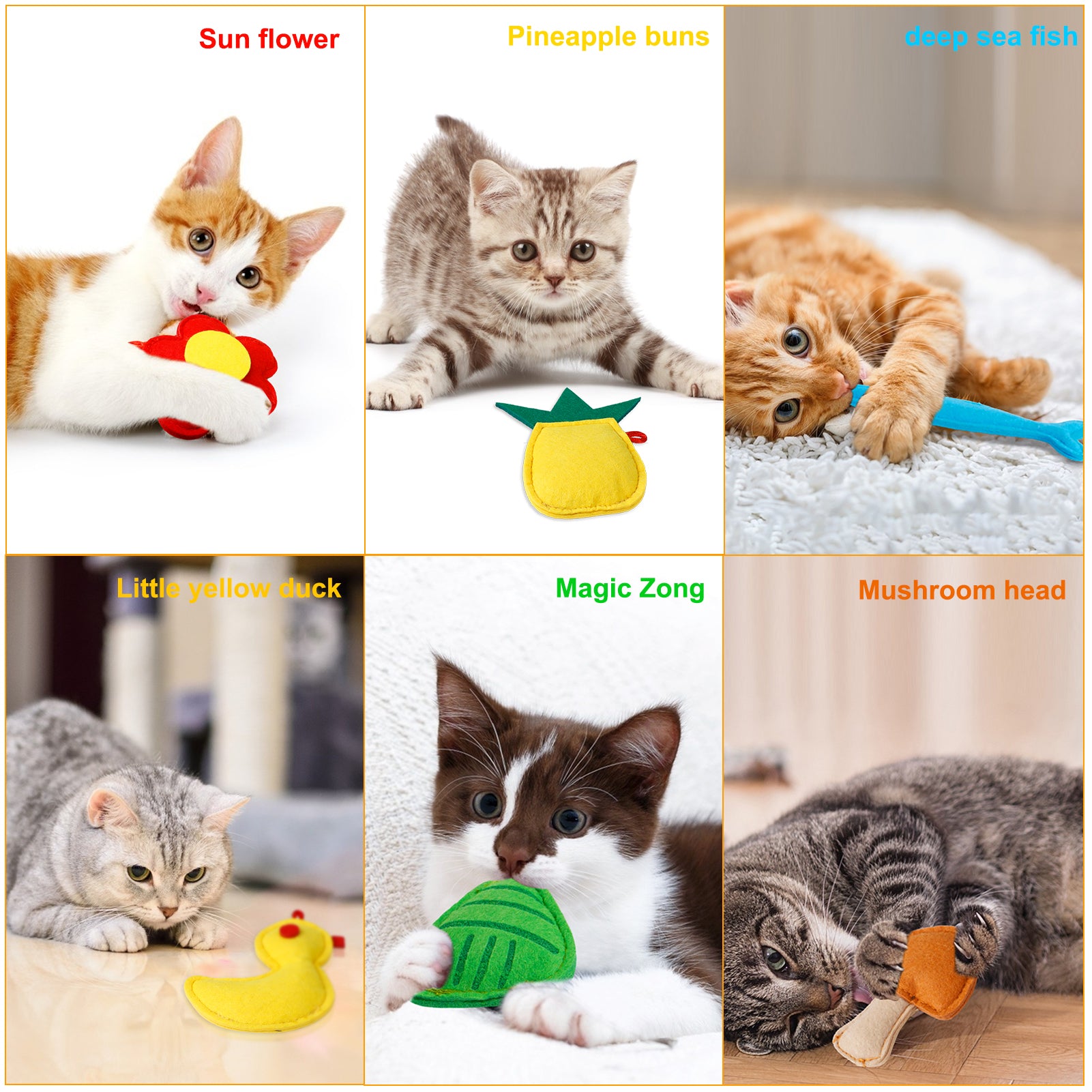 Legendog 6PCS Felt Cat Toys Duck Fish Pineapple Cat Catnip Toys Flower Kitten Chew Toys Cat Wand Refill