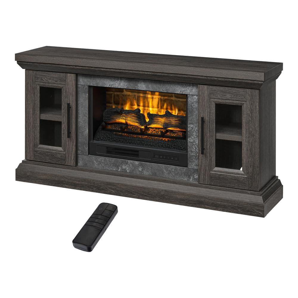 StyleWell Chelsea 65 in Freestanding Electric Fireplace TV Stand in Cappuccino with Ash Grain