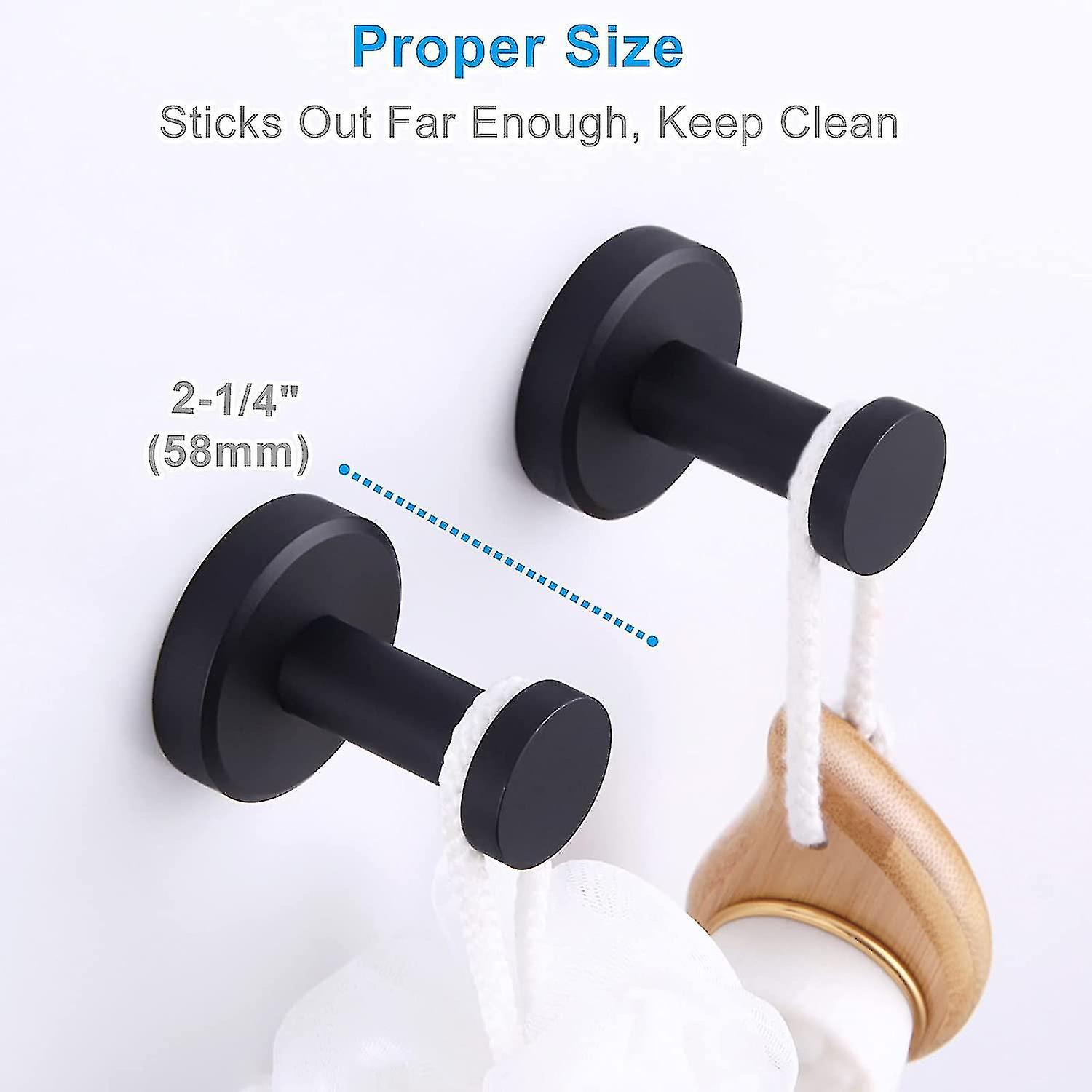 Bathroom Robe Hook Set Of 2 Matte Black Bathroom Towel Hooks， Stainless Steel Round Hanger， Contempo