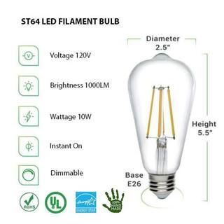 100-Watt Equivalent ST64 Handmade Dimmable LED Filament Light Bulb Clear 2700K Warm 1000 Lumen UL  ENERGY STAR (3-Pack) BOFA-FL-003