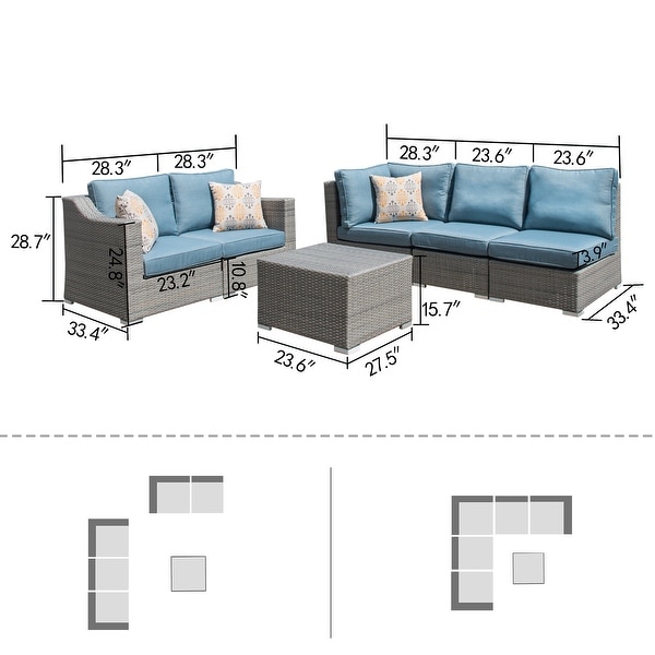 Corvus Martinka 6pc. Outdoor Grey Wicker Sectional Set