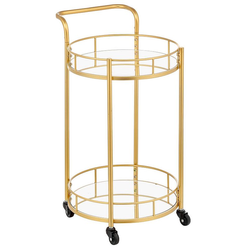 mDesign Metal Round Rolling Food and Beverage Bar Cart with Glass Shelves