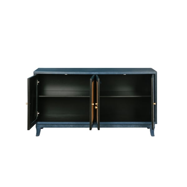 Accent Storage Cabinet Sideboard Wooden Cabinet with Antique Blue 4-Doors for Hallway， Entryway， Living Room， Bedroom - - 37851476