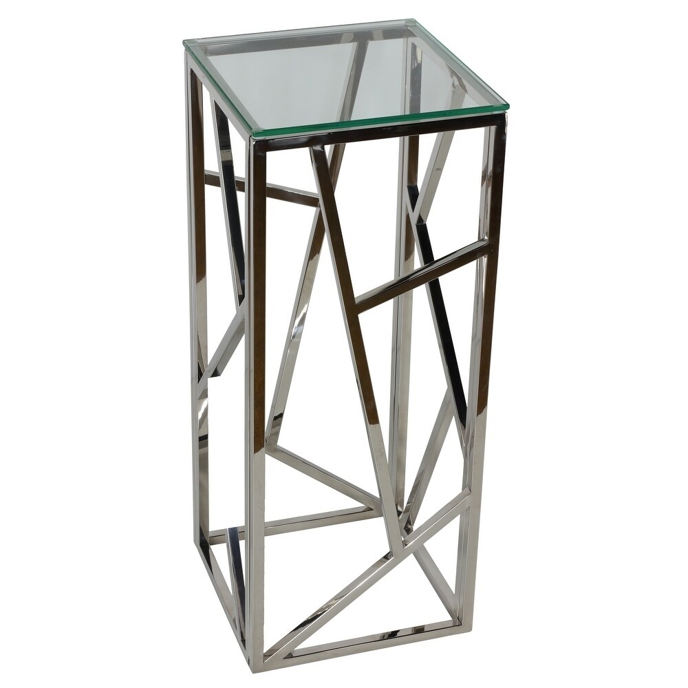 Cortesi Home Pisa Plant Stand Side Table  Stainless Steel with Glass Top