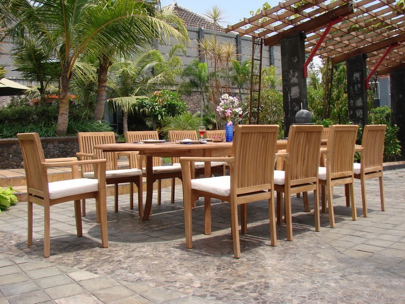 11 Piece Outdoor Teak Dining Set  94 quotOval Table  10 Lua Stacking Arm Chairs   Contemporary   Outdoor Dining Sets   by Teak Deals  Houzz