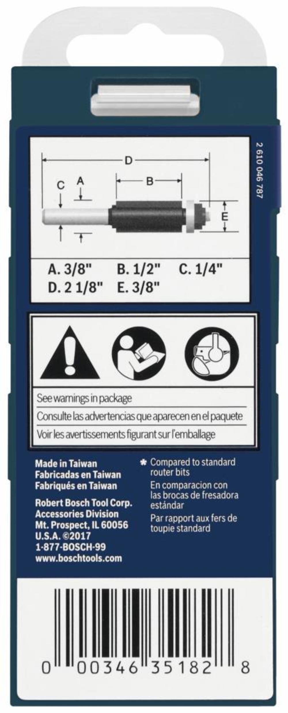 Bosch 3/8 In. x 1/2 In. Carbide-Tipped Double-Flute Flush Trim Router Bit 85269MC from Bosch