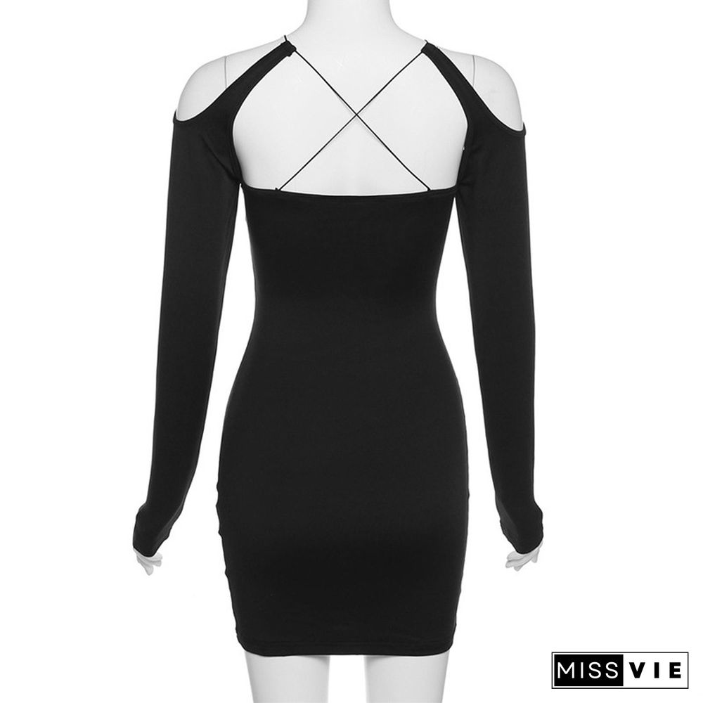 Sexy Cut Out Long Sleeve Backless Black Dress