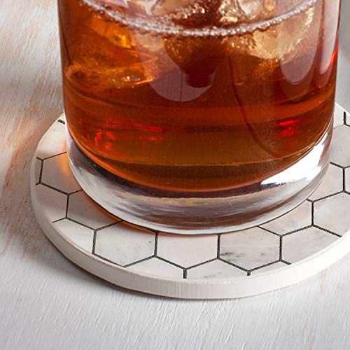 CounterArt Carrara Hexagon Round Single Absorbent Stone Tumbled Tile Coaster Made in the USA