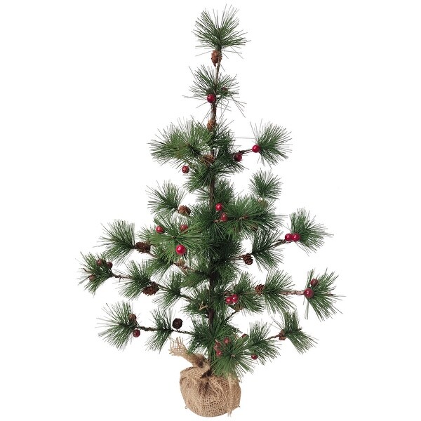 23.5 Winter Berry Pine Tree Pine Cones in Jute Base Christmas Decor