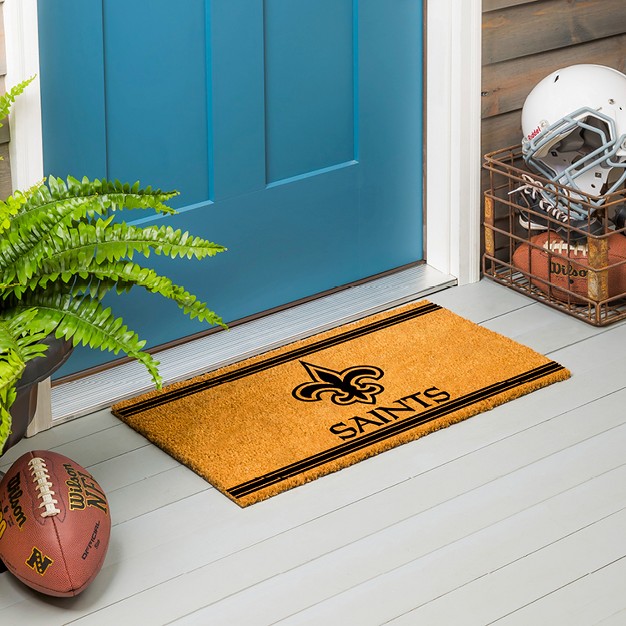 Evergreen New Orleans Saints Logo Turf Mat Brown 28 X 16 Inches Indoor Outdoor Doormat