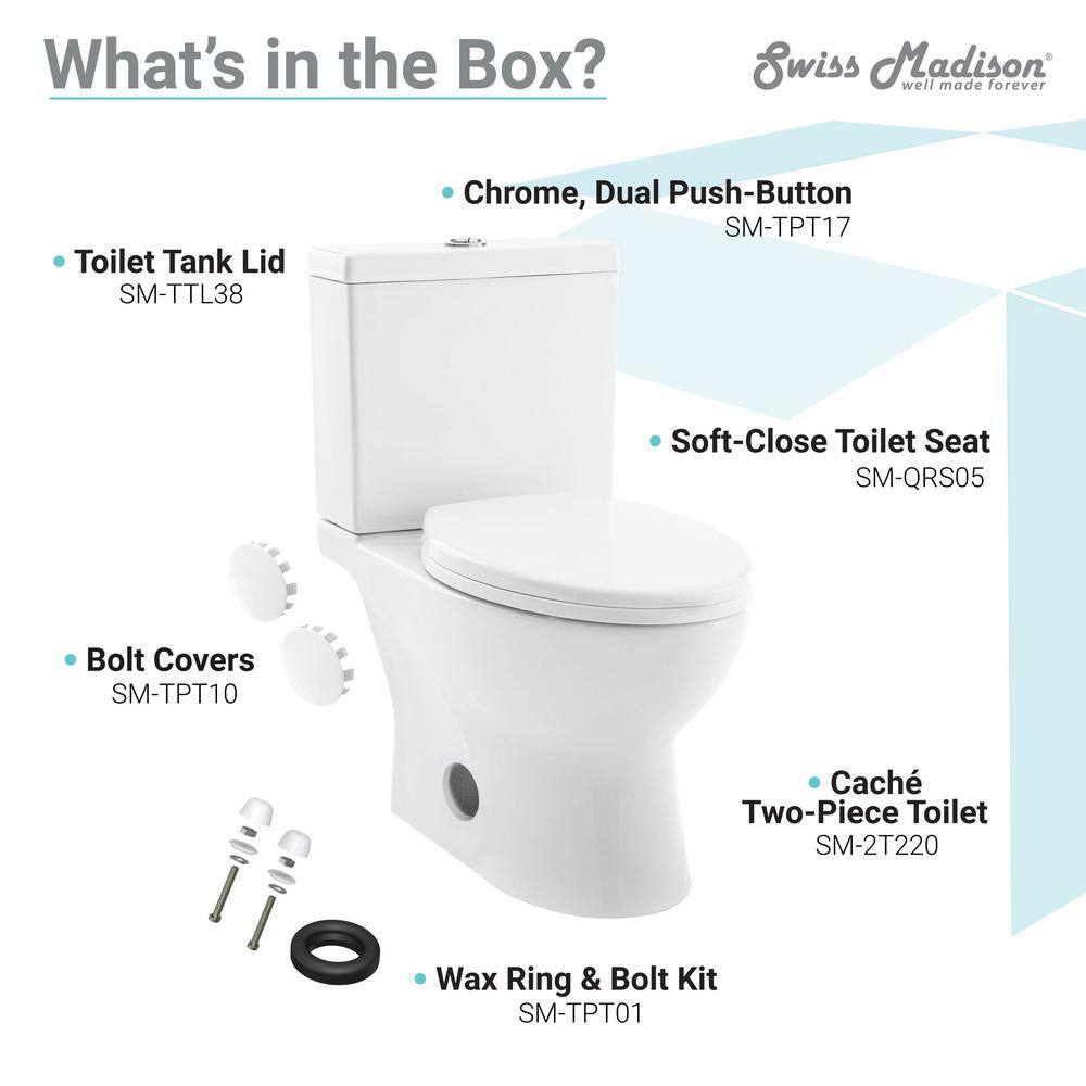 Swiss Madison Cache 2-Piece Elongated Toilet Dual Flush in White SM-2T220