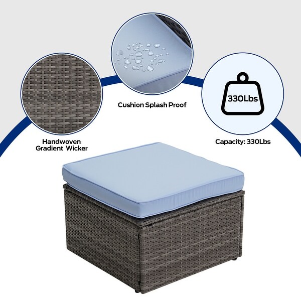 Zenova Outdoor Wicker Patio Conversation Sets With Ottoman，Cushioned Rattan Patio Furniture