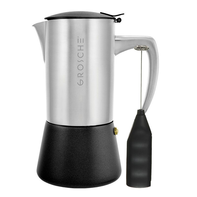 GROSCHE Milano Steel Stovetop Espresso Coffee Maker and Turbo Milk Frother