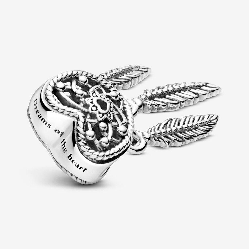 PANDORA  Openwork Heart & Three Feathers Dreamcatcher Charm