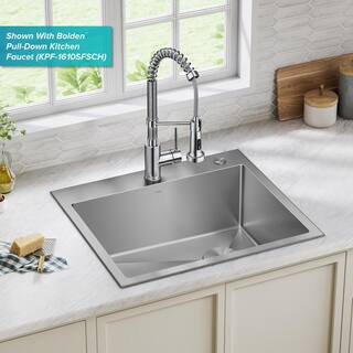 KRAUS Loften Stainless Steel 25 in. 1-Hole Single Bowl Drop-in  Undermount Kitchen Sink with Accessories KHT411-25