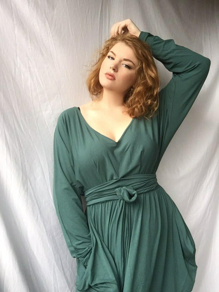 Mid Sleeve High Neck Slouch Dress