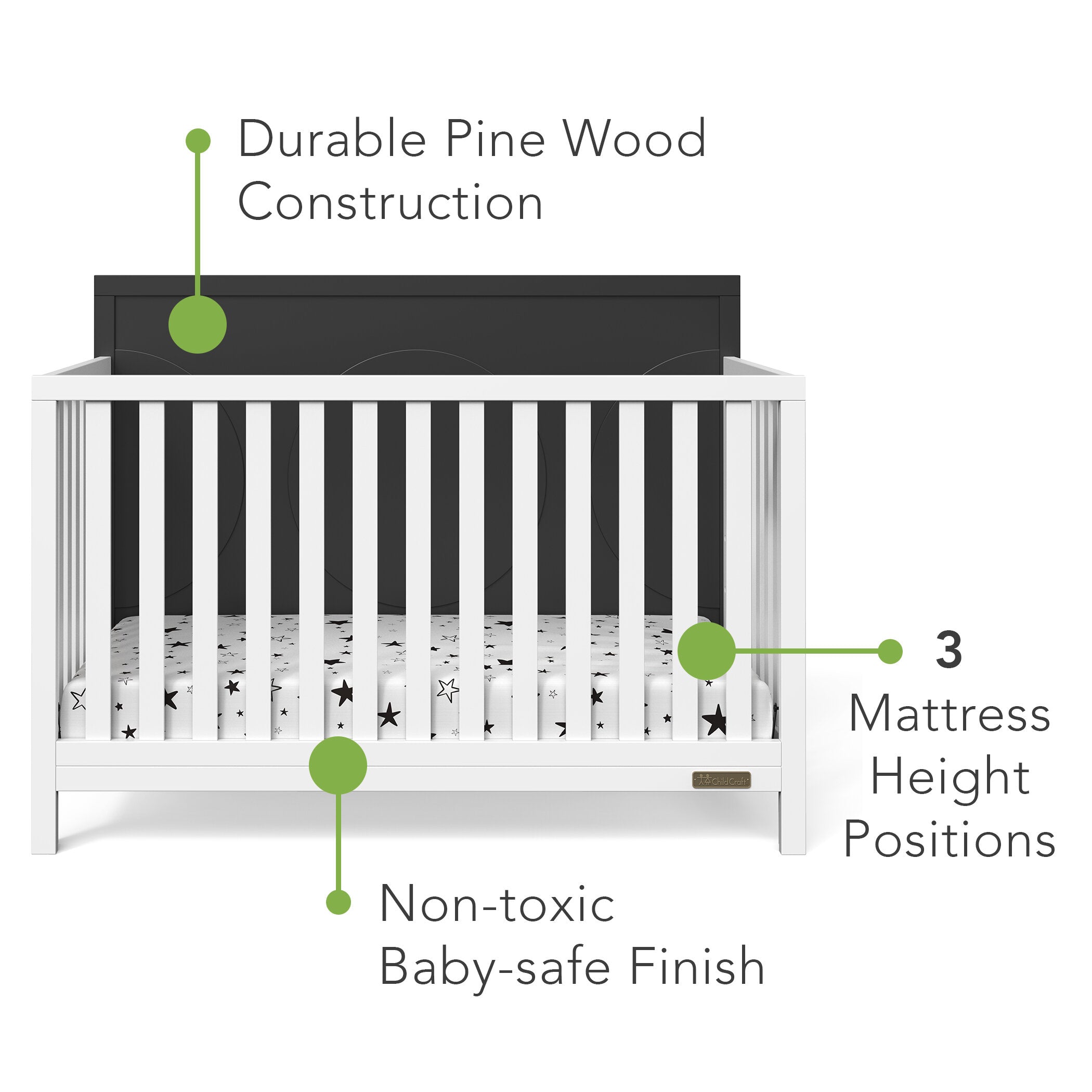 Child Craft Orbit 3-Piece Nursery Set with 4-in-1 Convertible Crib