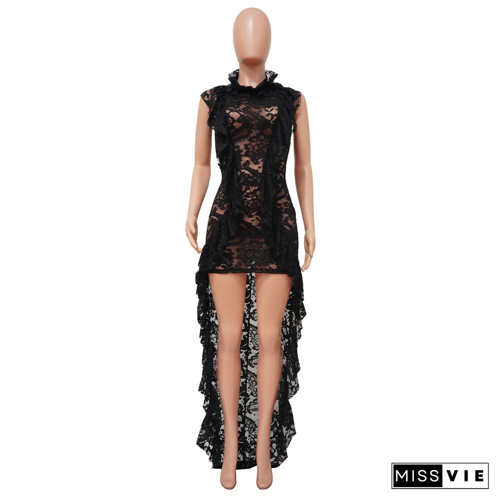 Mesh Lace Sheer Irregular Y2k Birthday Maxi Dress