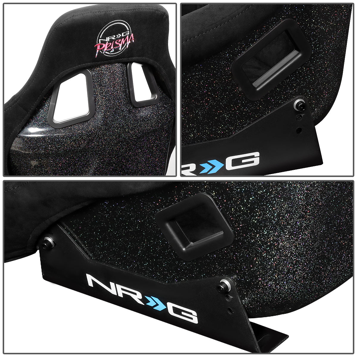 NRG Innovations NRG-FRP-302BK NRG Innovations FRP-302BK Prisma Series Fiber Glass Bucket Racing Seat Black Alcantara w/ Side Mountes (Large)