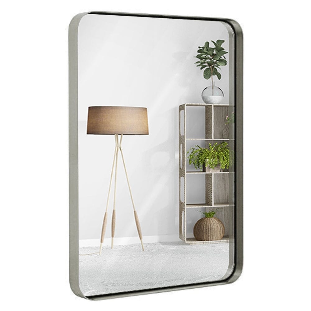 Contemporary Brushed Bronze Metal Wall Mirror Rounded Corner