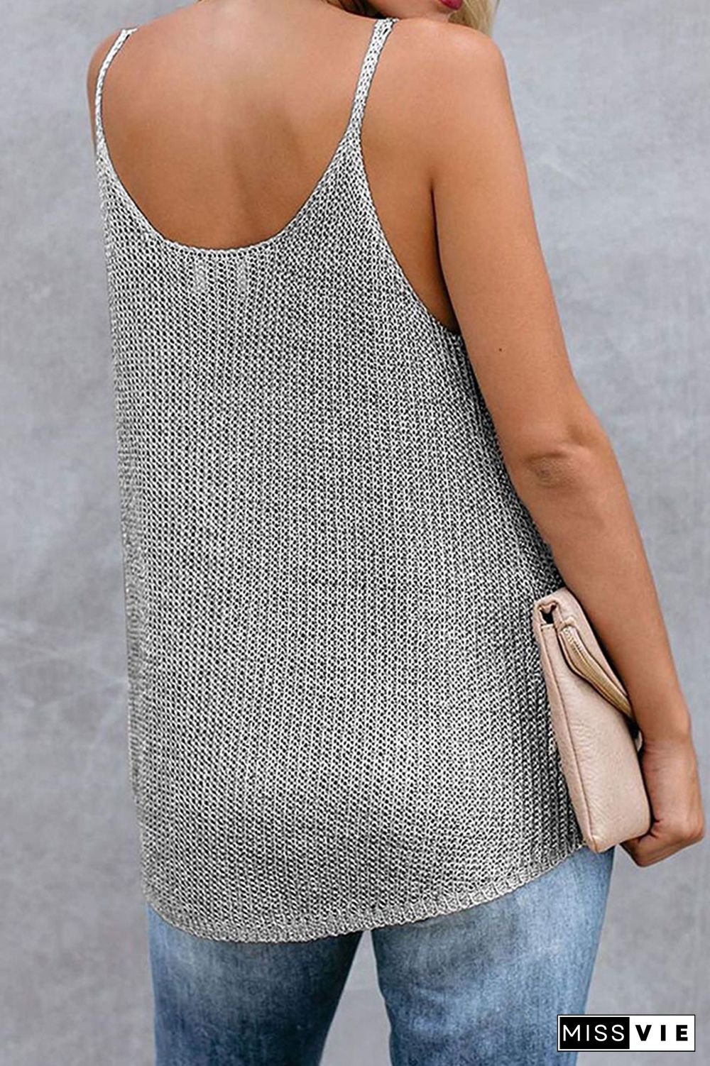 Color Block and Plain U Neck Knit Tank Top