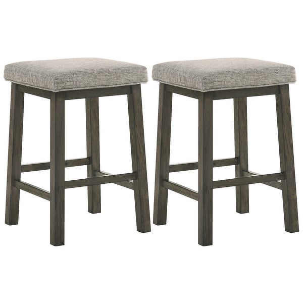 25 Inch Wooden Bar Stool with Fabric Seat， Set of 2， Grey