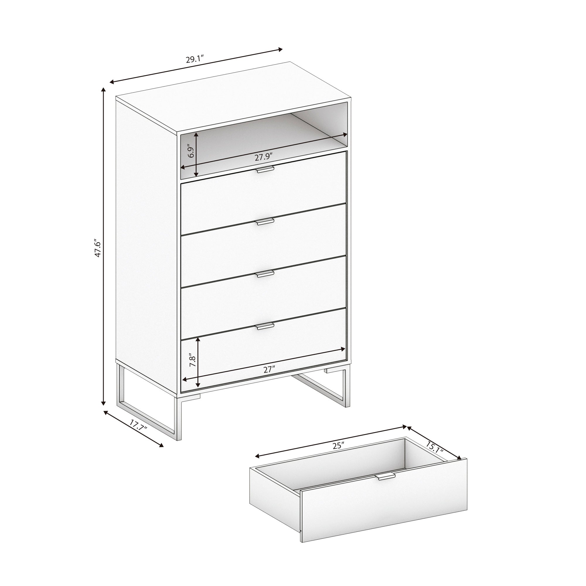 New Collins Tall Vertical Dresser with 4 Drawers, White Finish