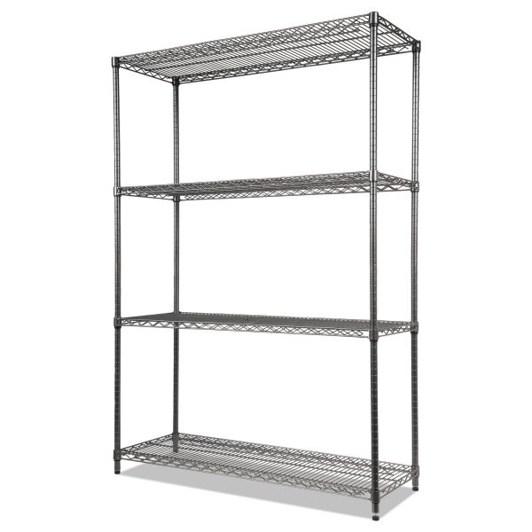 Alera Wire Shelving Starter Kit， Four-Shelf， 48w x 18d x 72h， Black Anthracite