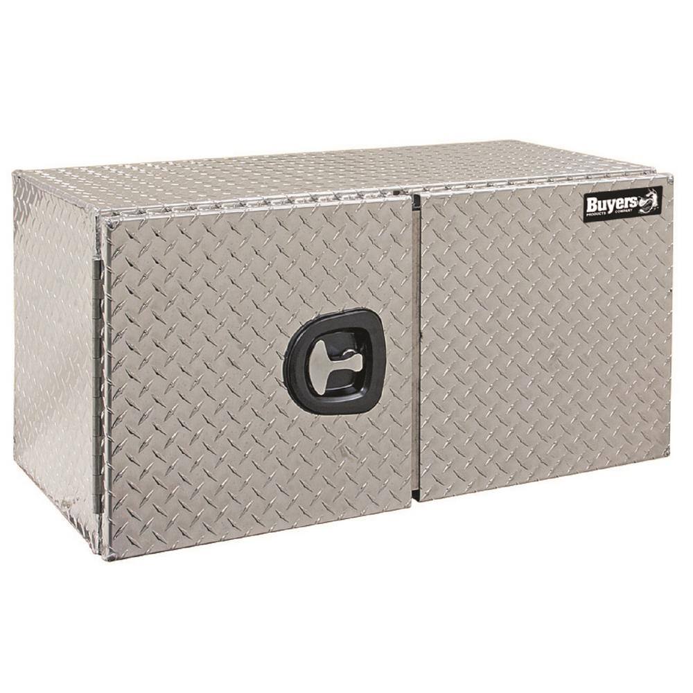 Buyers Products Company 18 in. x 18 in. x 60 in. Diamond Plate Tread Aluminum Underbody Truck Tool Box with Barn Door 1705215