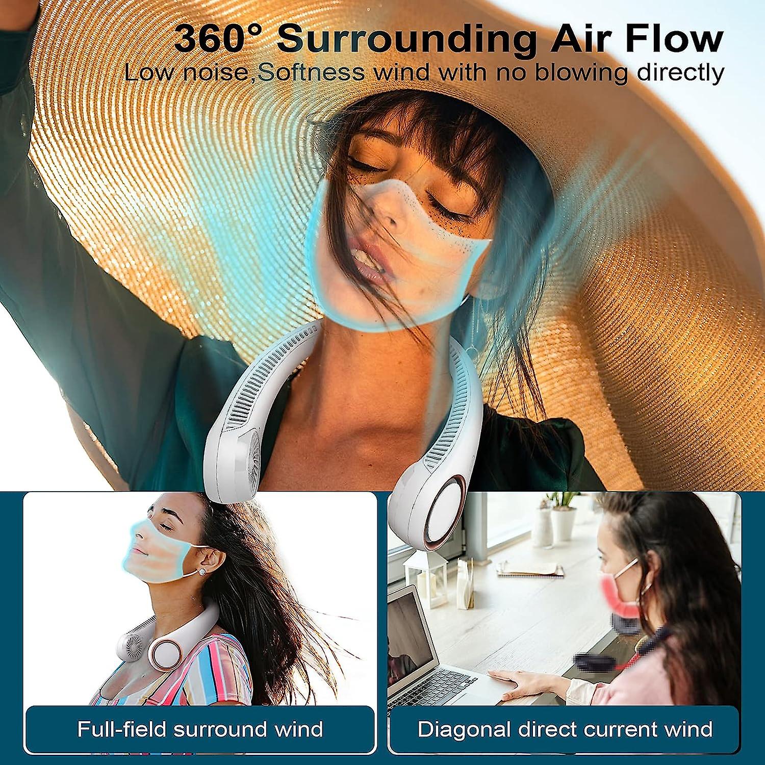 Portable Neck Fan，hands Free Bladeless Fan， Cooling Personal Fan，3 Speeds Adjustment，78 Air Outlet，headphone Design，rechargeable，usb Powered Neck Fan