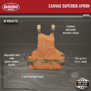 BUCKET BOSS 23 in. 16-Pocket Duckwear Super Bib Tool Apron 80200