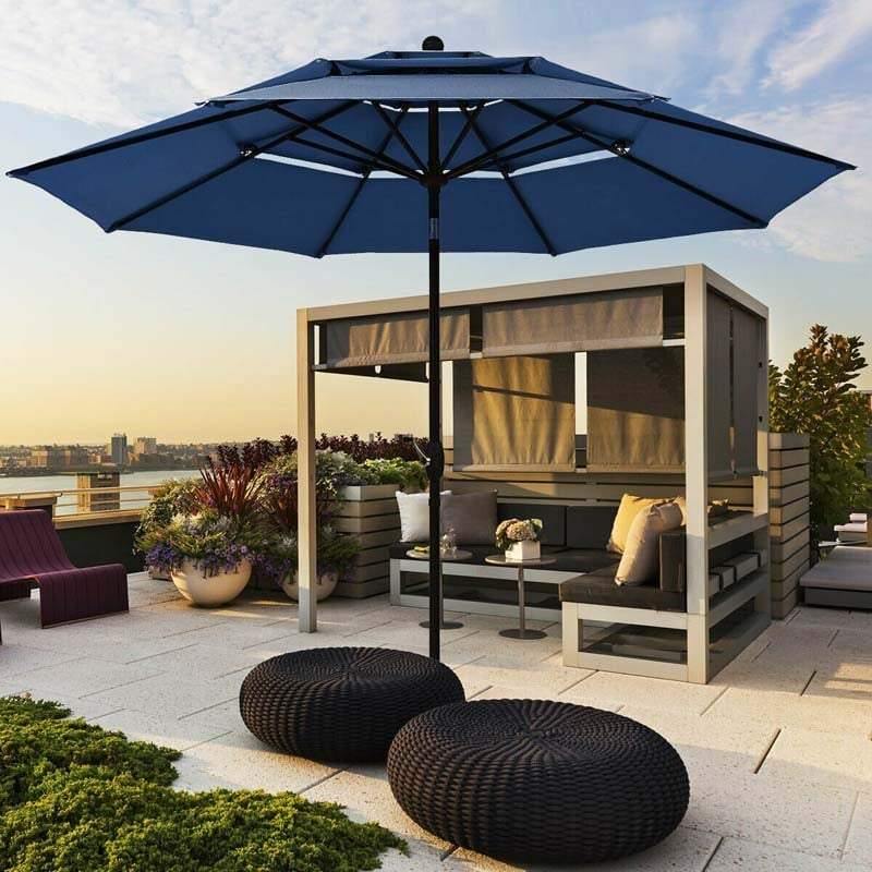 10 FT 3 Tiers Outdoor Patio Market Umbrella with Crank & Auto-tilt, Double Vented Table Umbrella for Pool Deck