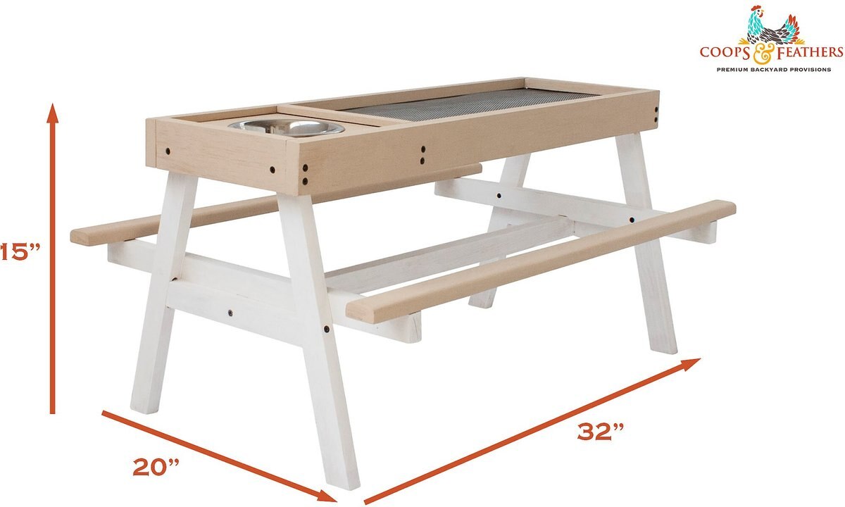 Coops and Feathers Chick-Nic Table Poultry Feeder， Tan and White