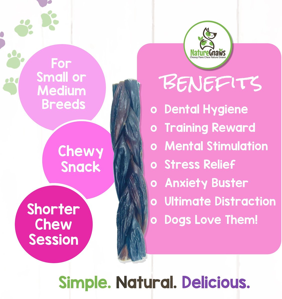 Nature Gnaws 5-6-inch Braided Beef Jerky Dog Chews， 10 count