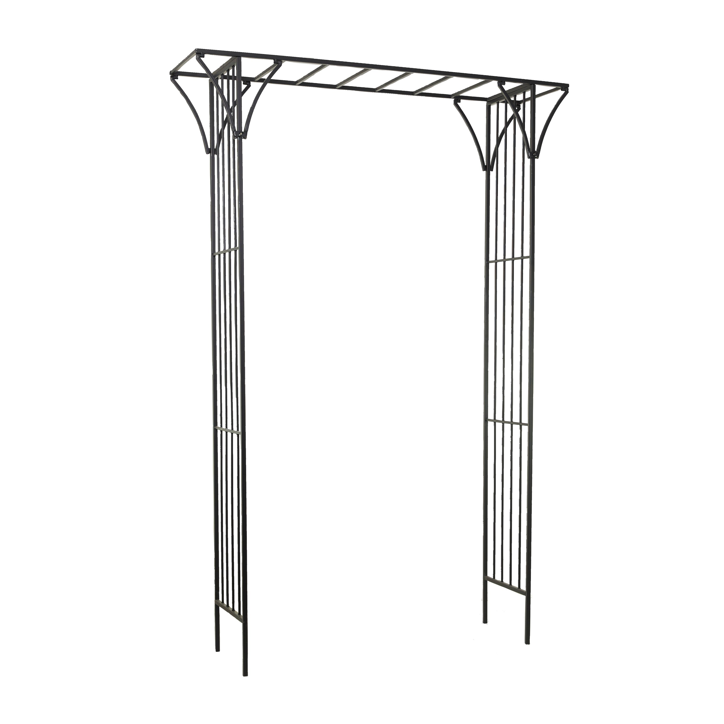 DecMode 87" Indoor Outdoor Black Metal Garden Arbor with Lattice Work Sides