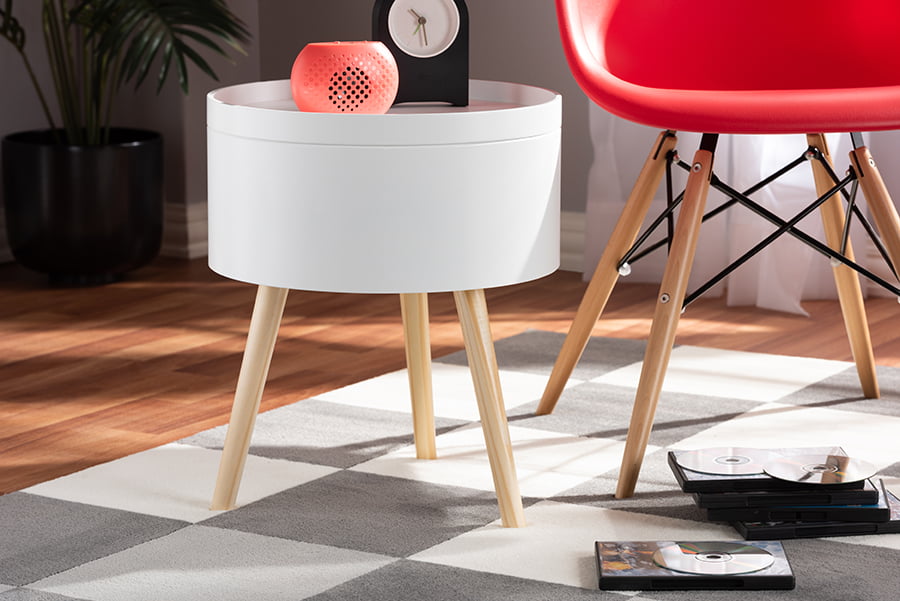 Baxton Studio Jessen Mid-Century Modern White Wood End Table with Removable Top