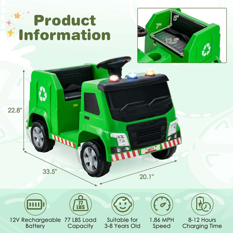 12V Kids Ride On Recycling Trash Truck Battery Powered RC Riding Toy Car with Recycling Accessories