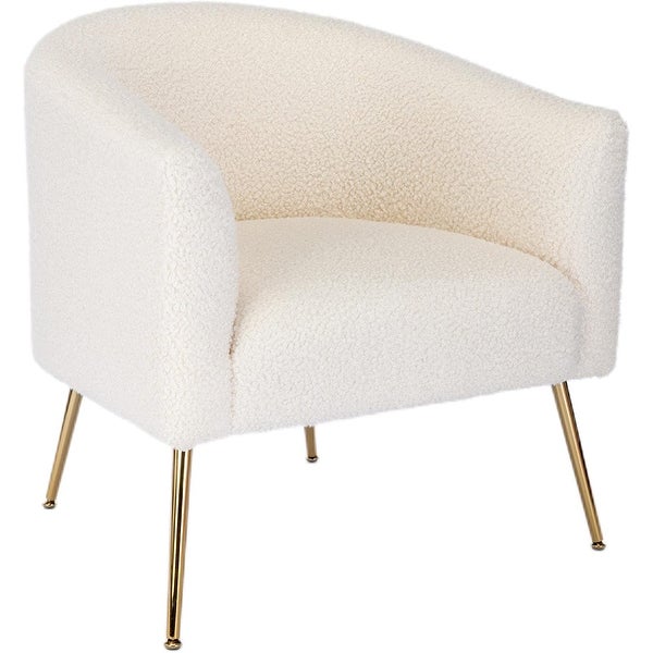 Modern Glam Upholstered Living Room Accent Barrel Chair with Golden Legs