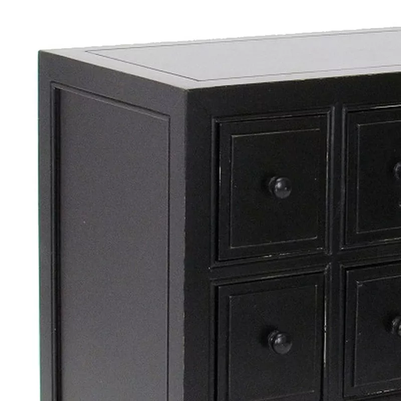 CD Chest with 9 Small Drawers and Round Knobs， Antique Black