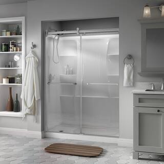 Delta Everly 60 x 71 in. Frameless Contemporary Sliding Shower Door in Nickel with Clear Glass SD3226588