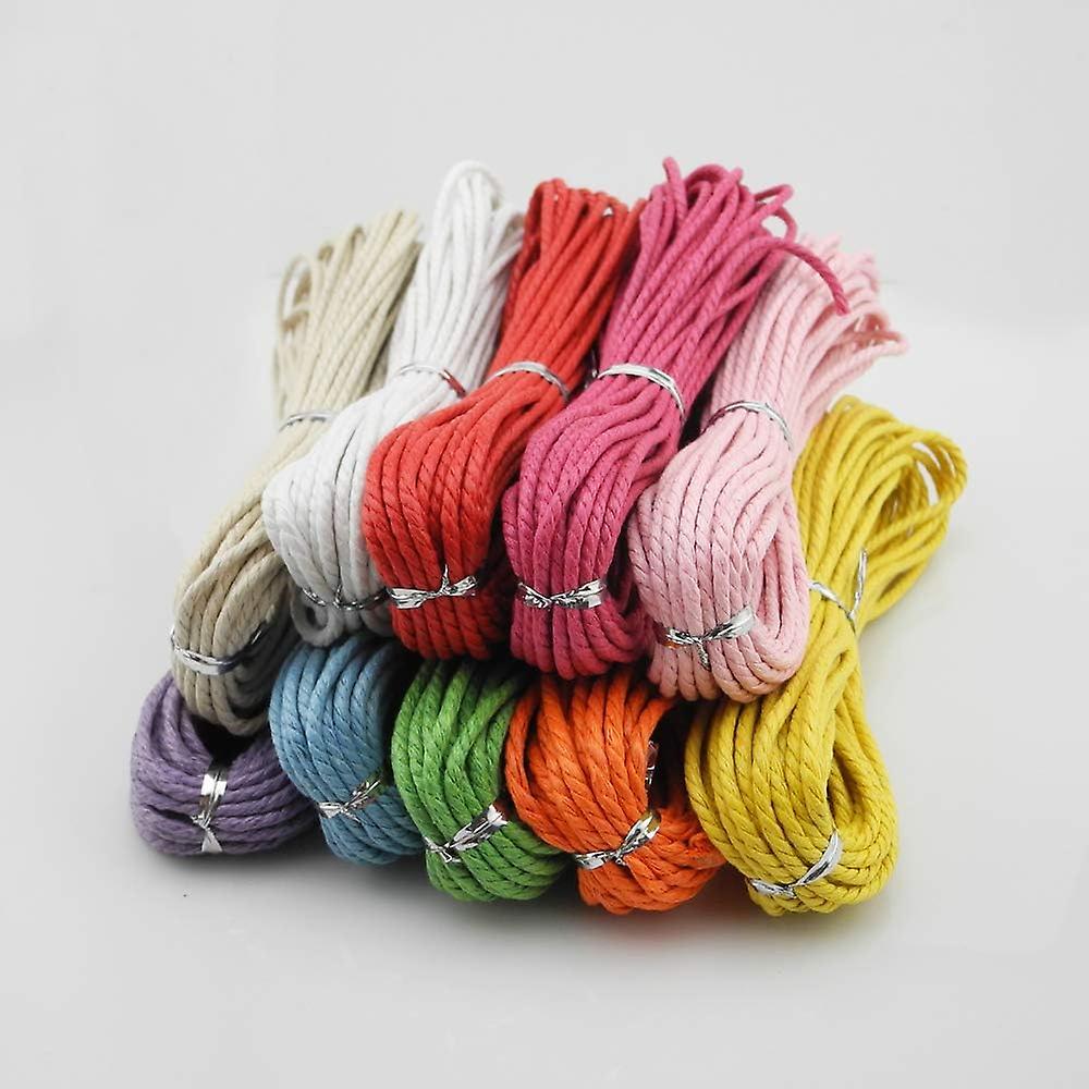 10 Bright Colors 2mm Waxed Cotton Twine Jewelry Making Beading Crafting Waxed Cotton Cord Thread For Leather Bracelet (3ply， 100 Yards Total)