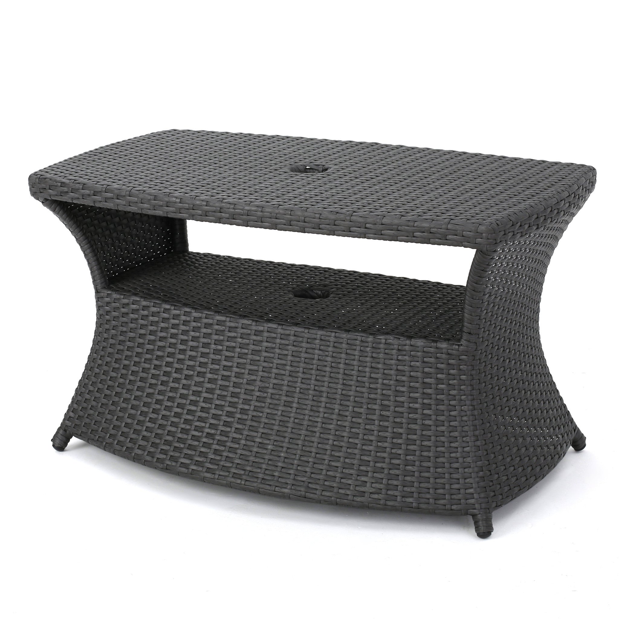 Banta Outdoor Modern Wicker Shelf Side Table with Umbrella Hole