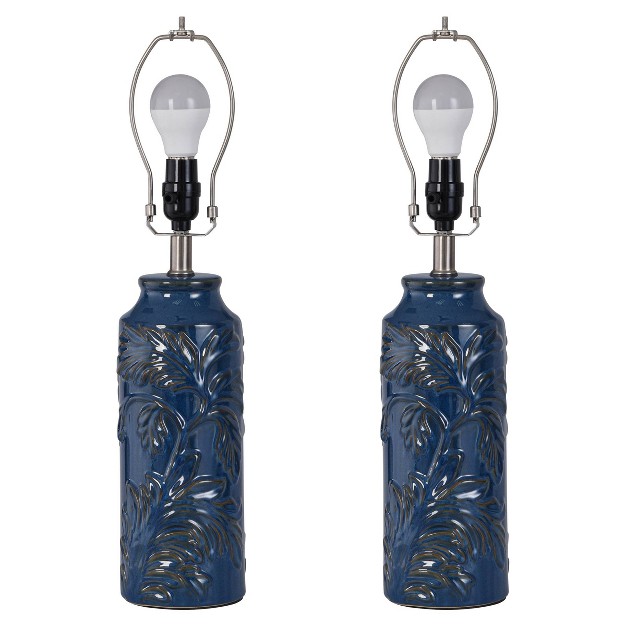 Set Of 2 Cloverfield Ceramic Table Lamps Navy Blue Stylecraft