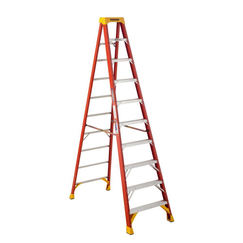 Werner 10 ft. Fiberglass Step Ladder with Yellow Top 300 lbs. Load Capacity Type IA Duty Rating 6210